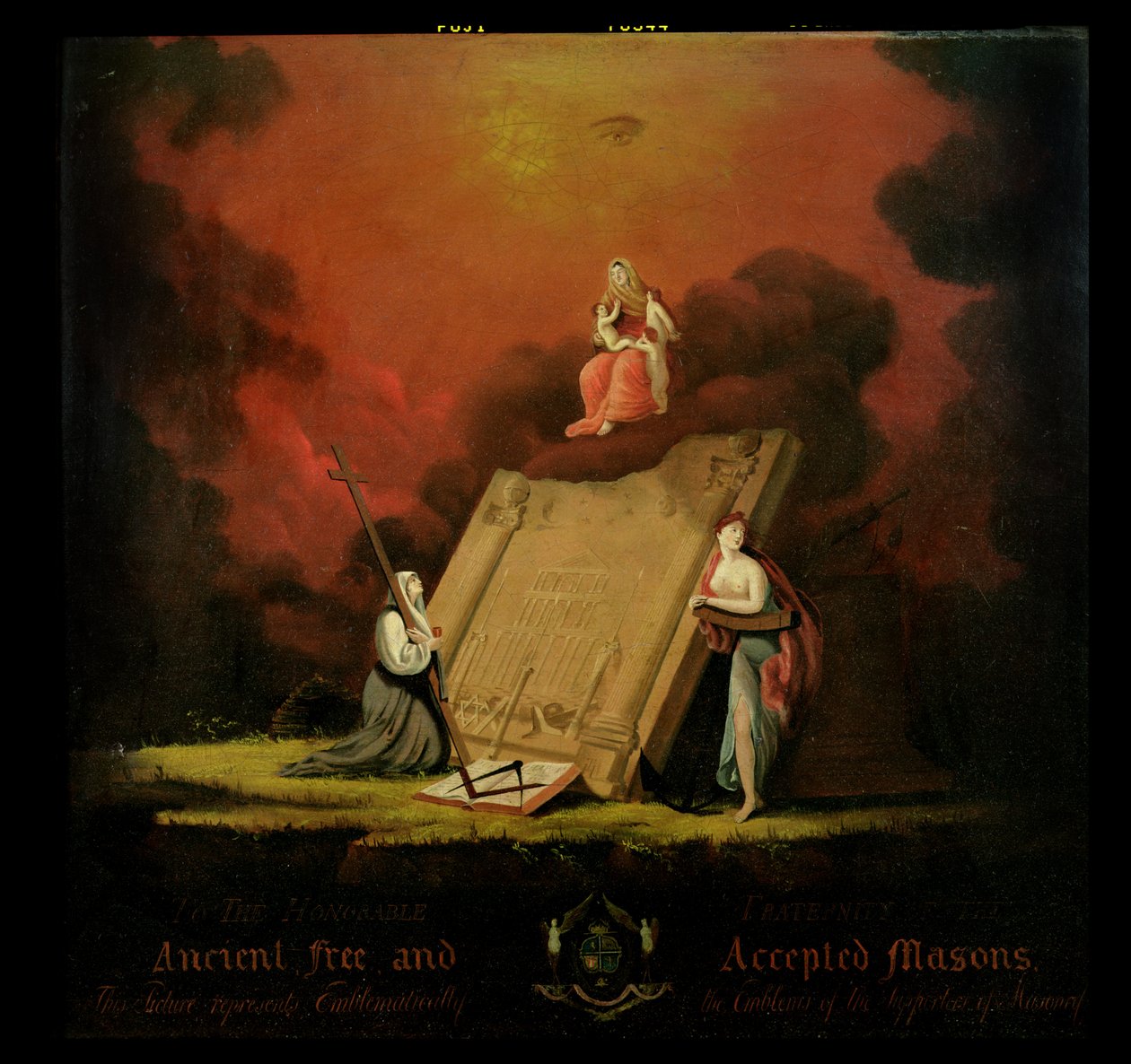 Allegorisk grupp med frimurarsymbolism, 1810 av English School