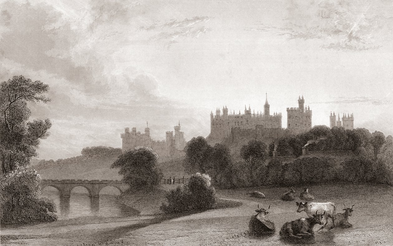 Alnwick Castle, Alnwick, Northumberland, England, i början av 1800-talet. Används som plats i Harry Potter-filmer. Från Churton