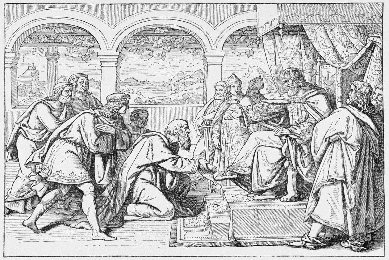 Ambassadors of Haroun al Raschid (c.766-809) before Charlemagne (768-814), från The History of France, av Emile de Bonnechose, utgiven av Ward, Lock and Co, London av English School