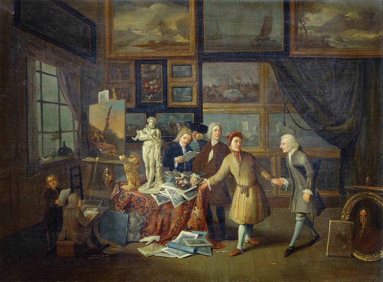En konstnärs ateljé, ca 1730 (olja på duk) av English School