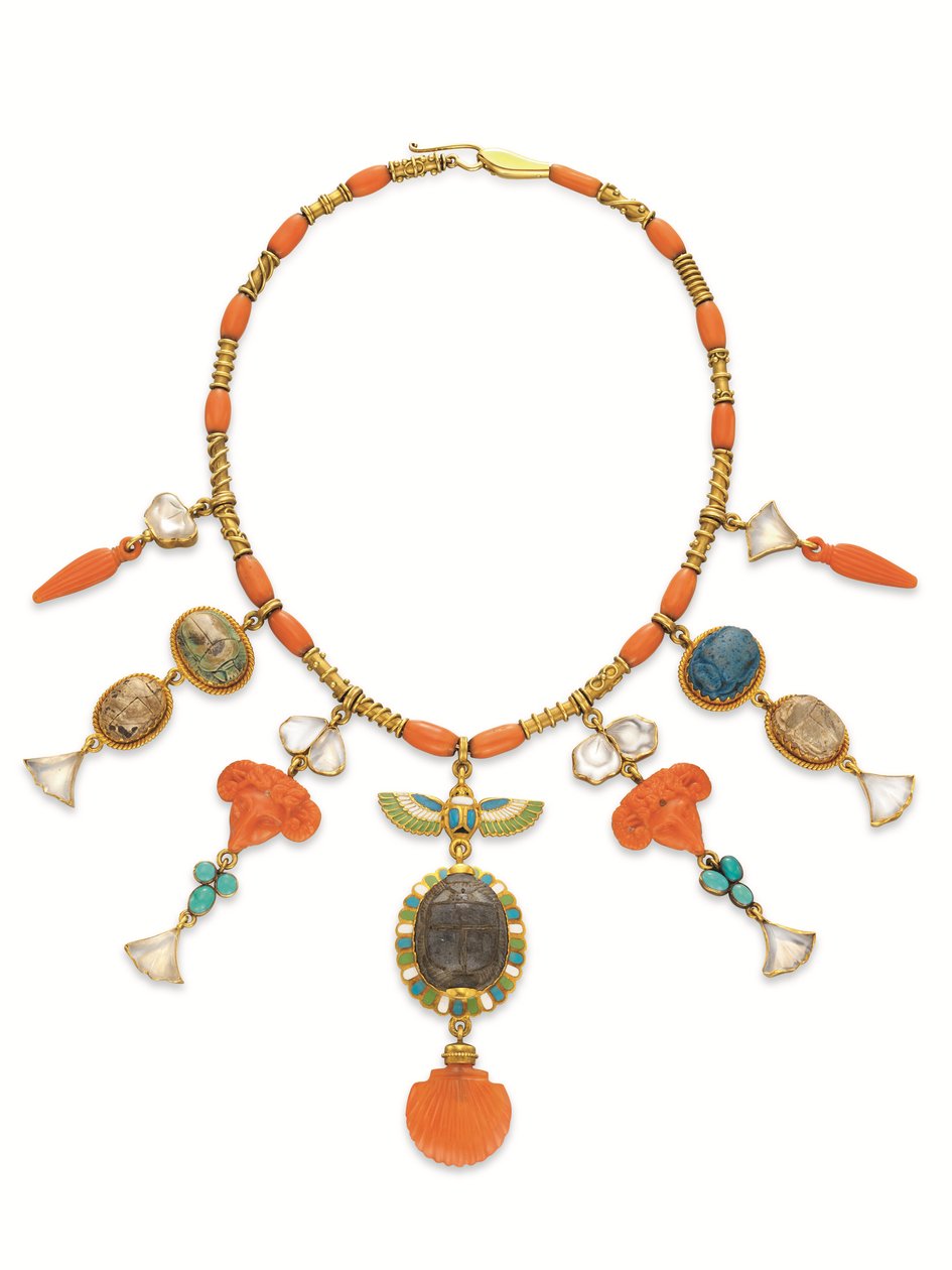 Halsband med korall, flera ädelstenar och guld, ca 1870-tal (blandad media) av English School