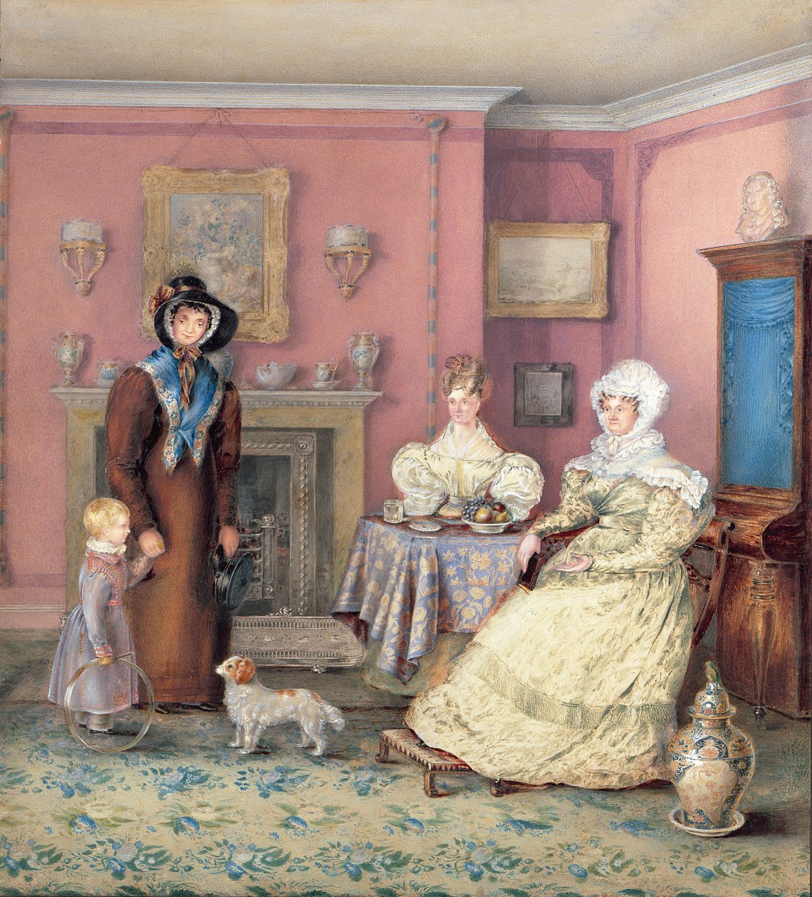 Ett engelskt William IV-sittrum på sensommaren, ca 1830 (wc på papper) av English School