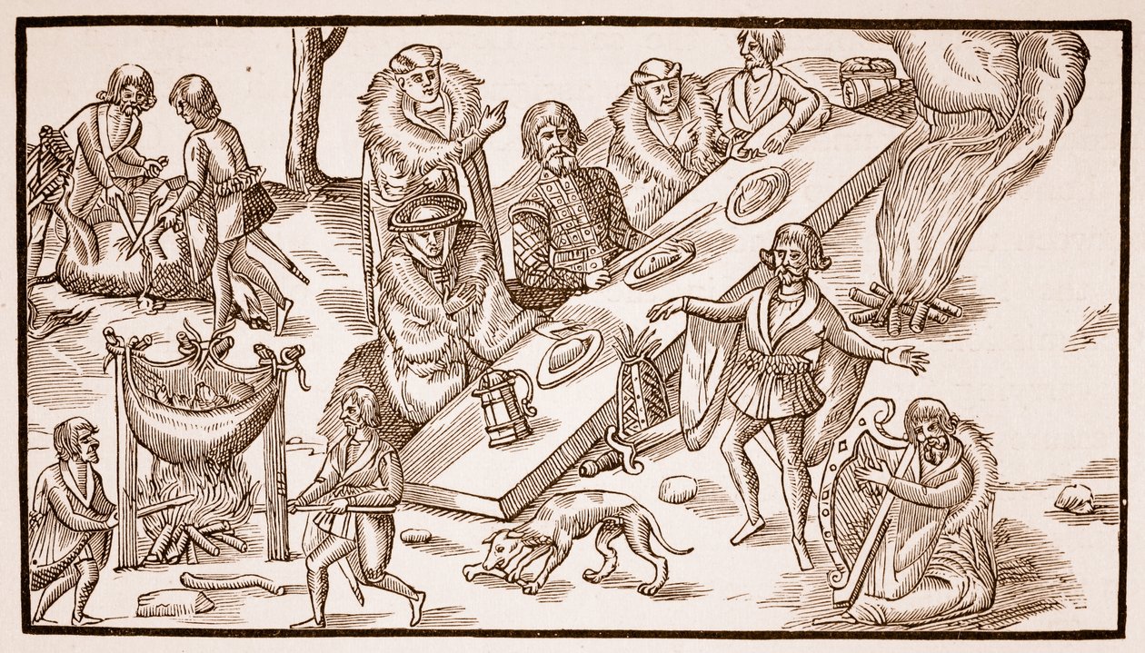 En irländsk bankett, 1581 (sepiafoto) av English School