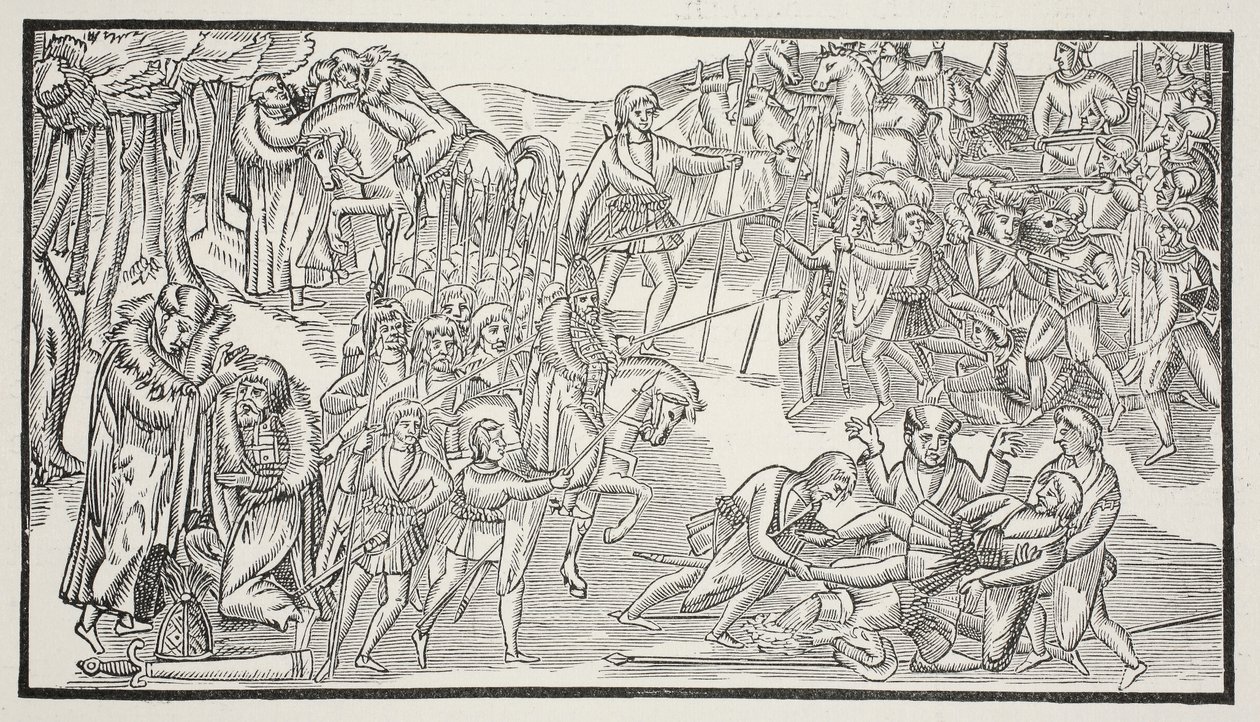 An Irish Chiefs Last Fight, 1581 (sepiafoto) av English School