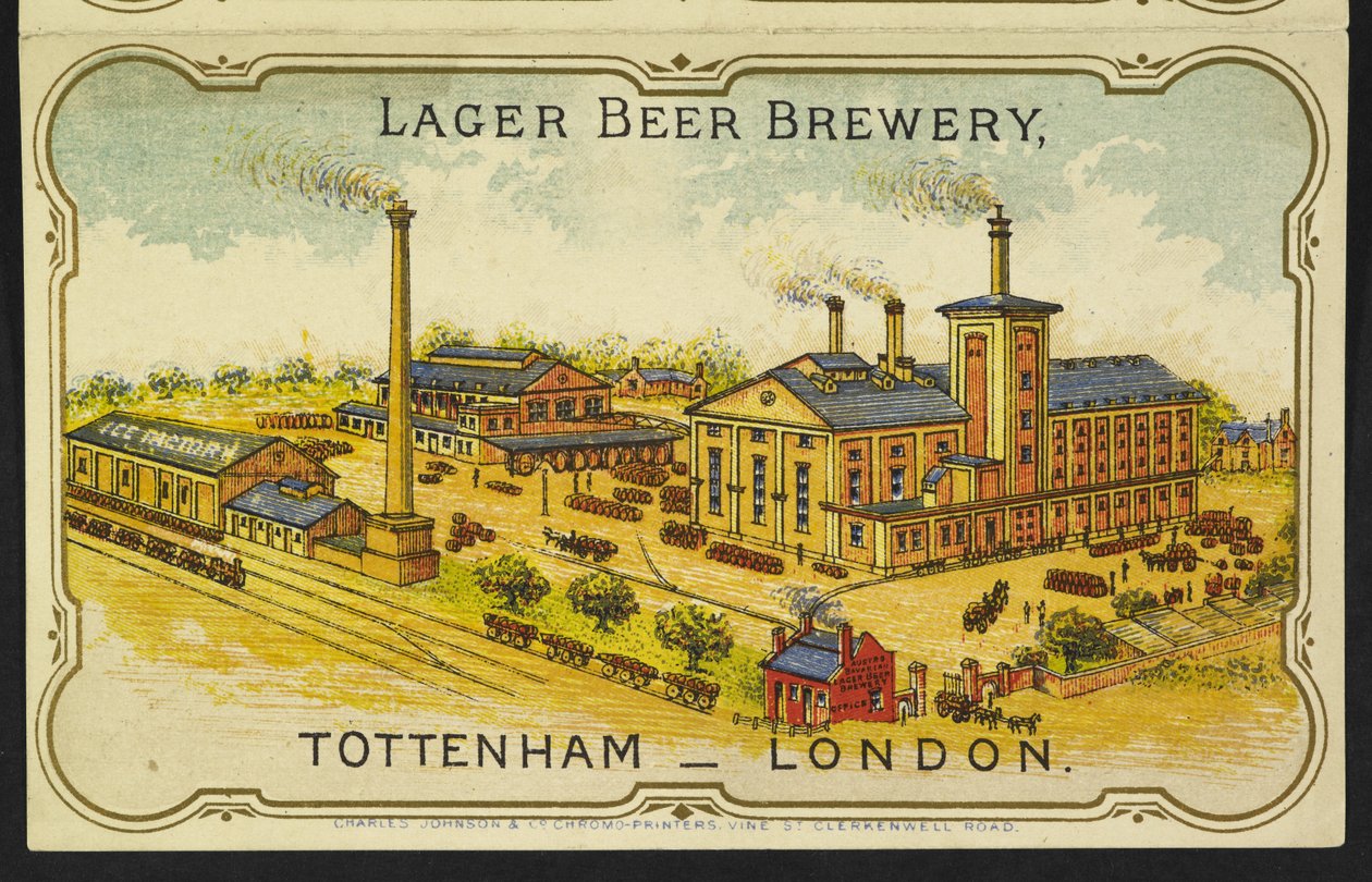 En illustration av det österrikisk-bayerska Lager Beer Brewery i Tottenham, London av English School