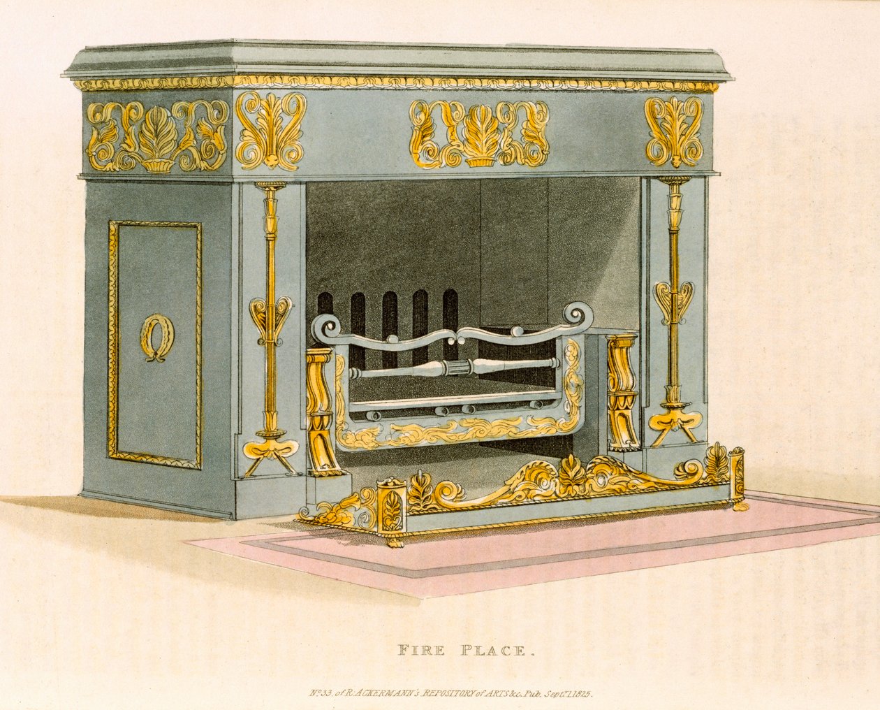 En prydnadsluftkamin från Ackermanns Repository of Arts II, september 1825, gravyr av English School