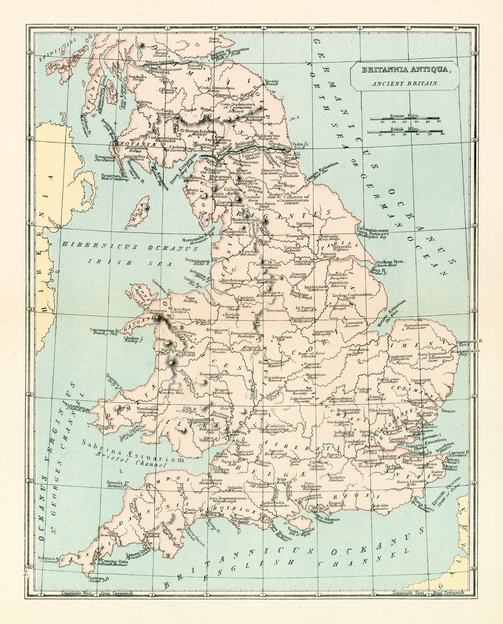 Forntida Storbritannien (färglitografi) av English School