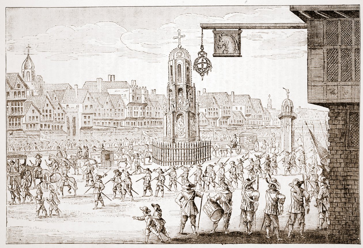 Forntida utsikt över Cheapside, från La Serres Entree de la Revne Mere du Roy, som visar processionen av Maria av Medicis av English School