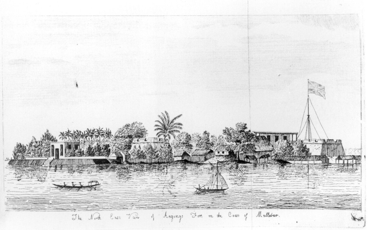 Anjengo Fort på Malabars kust, Indien, från resa till Ostindien av John Henry Grose, 2:a upplagan, publicerad 1766 av English School