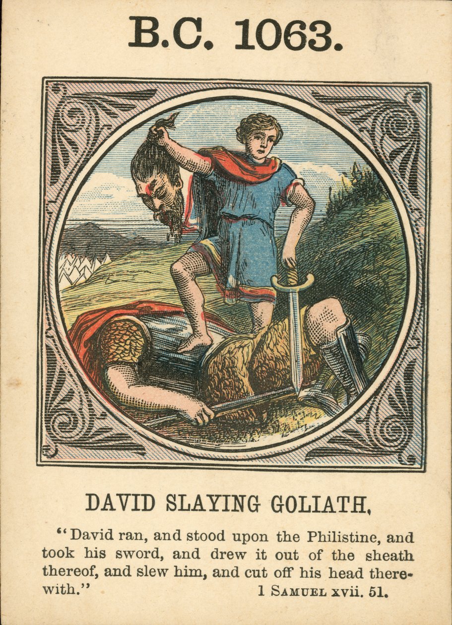 Anno Mundi: BC 1063, David dräper Goliat (färglitografi) av English School