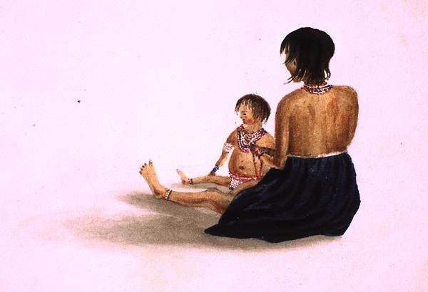 Arawak Indian and Child-Demerara (akvarell på papper) av English School