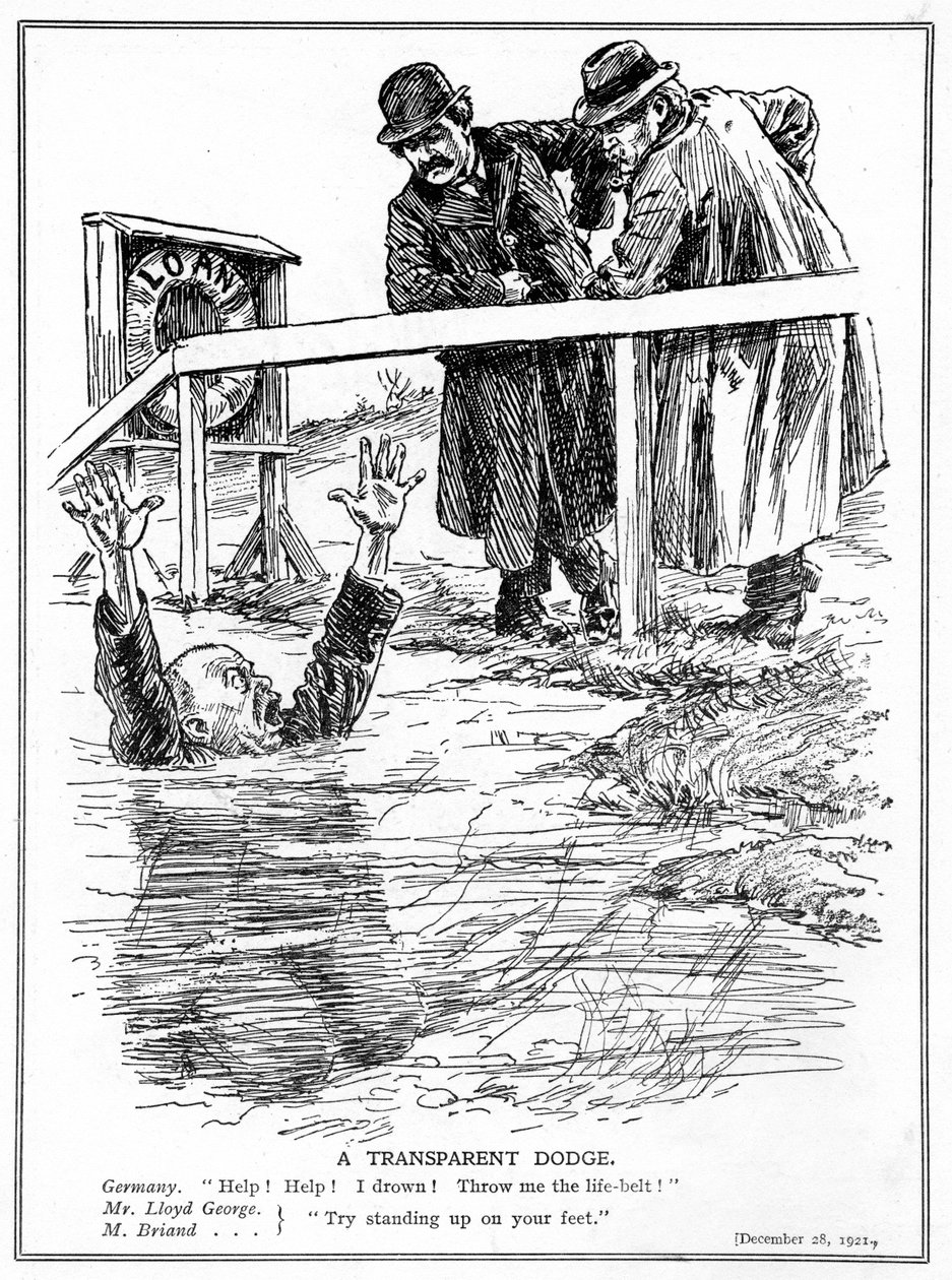 Aristide Briand och Lloyd George hånar det drunknande Tyskland, december 1921 av English School