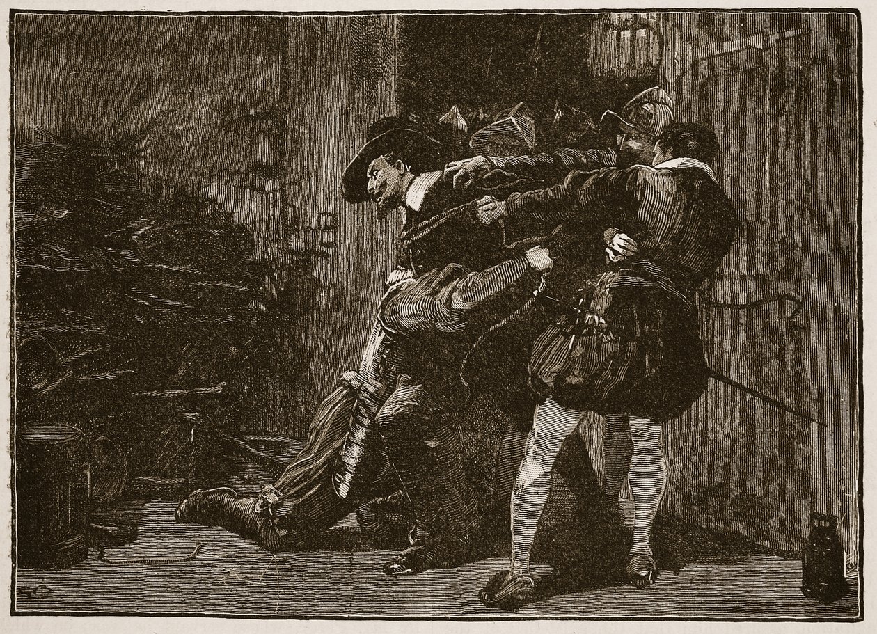 Arrestering av Guy Fawkes, illustration från Cassells Illustrated History of England (sepiafoto) av English School