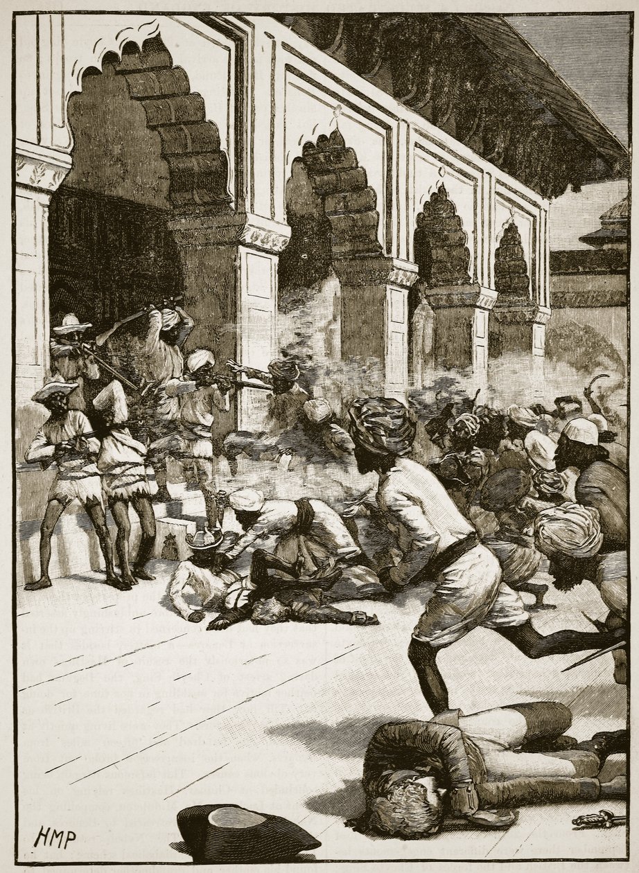 Arrestation of the Rajah of Benares, illustration från Cassells Illustrated History of England (sepiafoto) av English School