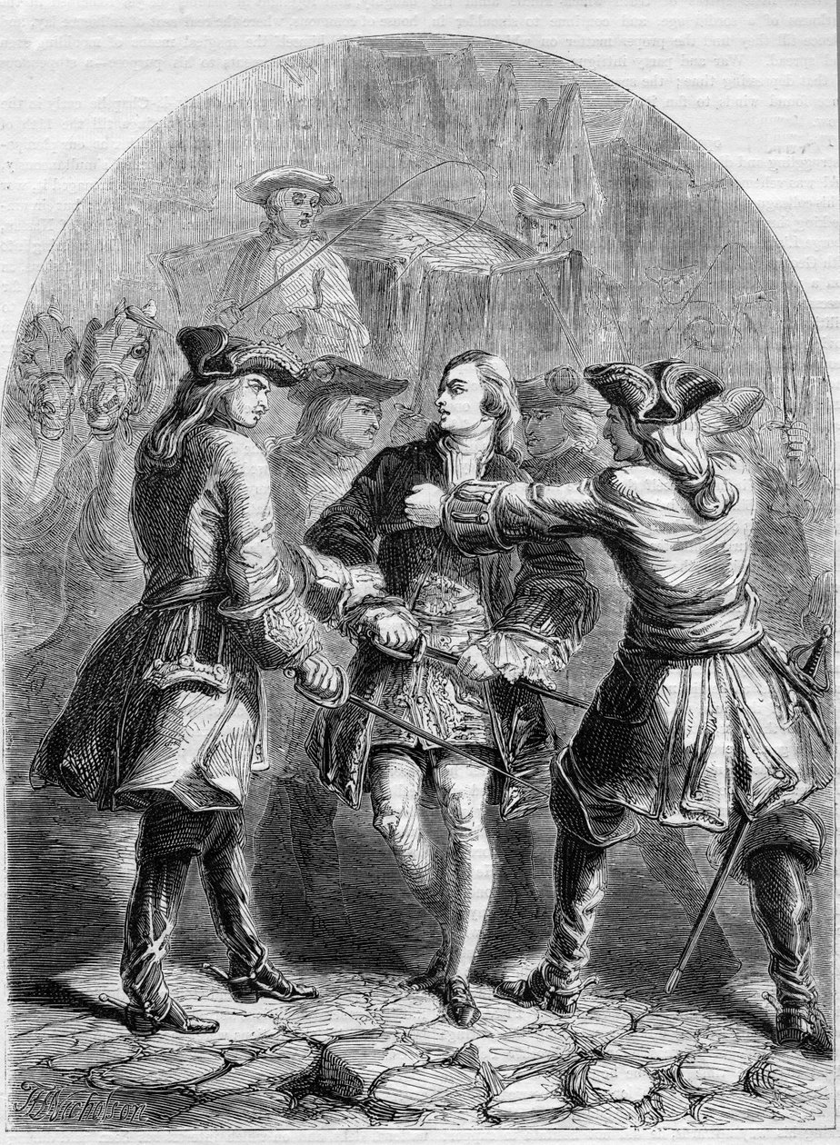 Arrestation of the Young Pretender i Paris, illustration från 