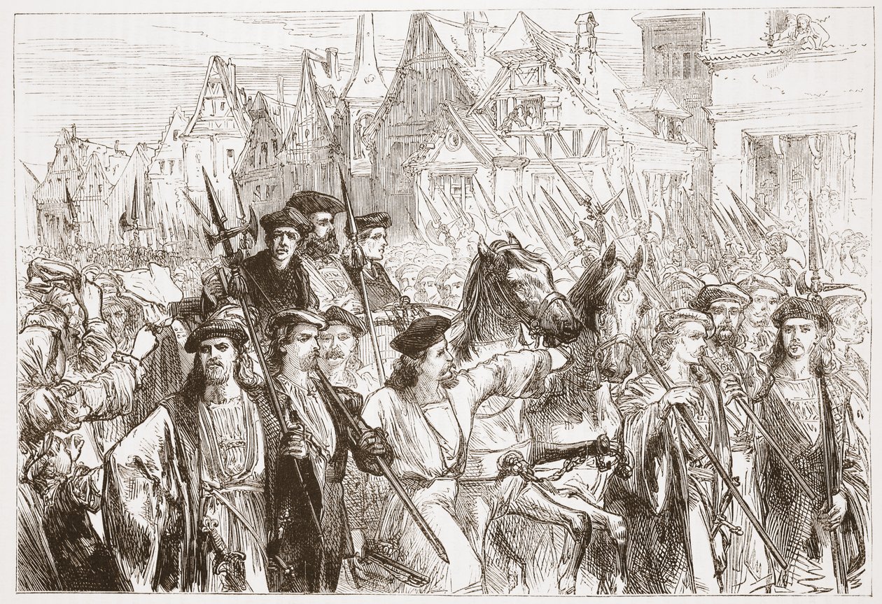 Wittemberg-teologernas ankomst till Leipsic, illustration från The History of Protestantism av James Aitken Wylie (1808-1890), pub. 1878 av English School