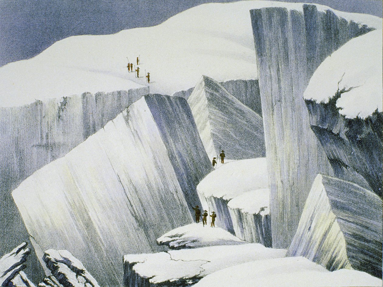 Ascending a Cliff, från A Narrative of an Ascent to the Summit of Mont Blanc av Charles Fellows (1799-1860), publicerad 1827 av English School