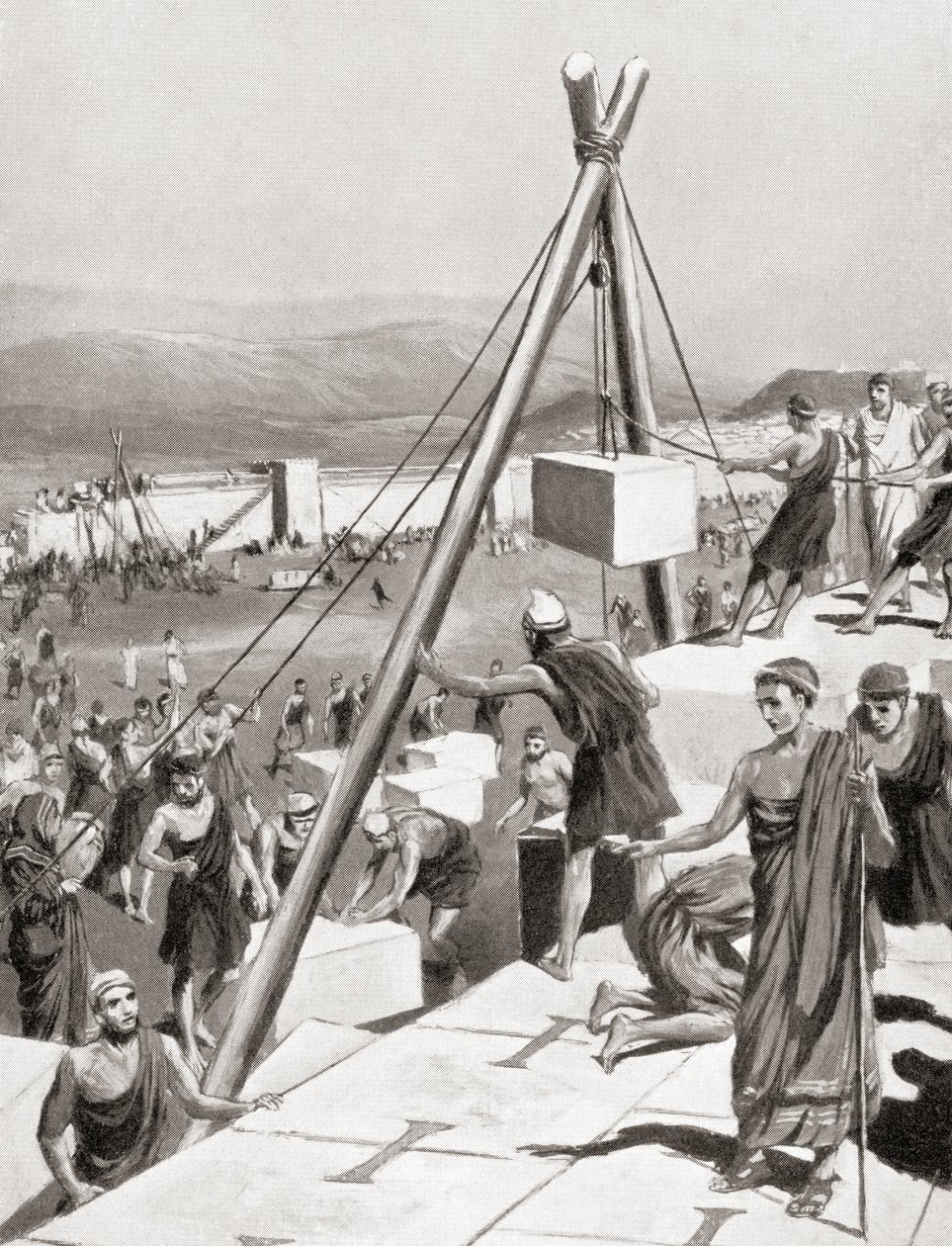 Atenare som återuppbygger sin stad under ledning av Themistokles efter den persiska invasionen av Grekland, c.479 f.Kr., från Hutchinson