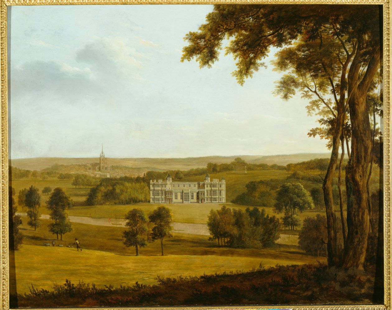 Audley End från väst (olja på duk) av English School