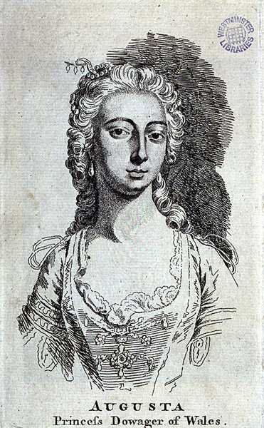 Augusta, prinsessan Dowager av Wales (1719-72), ca 1751 (gravyr) av English School