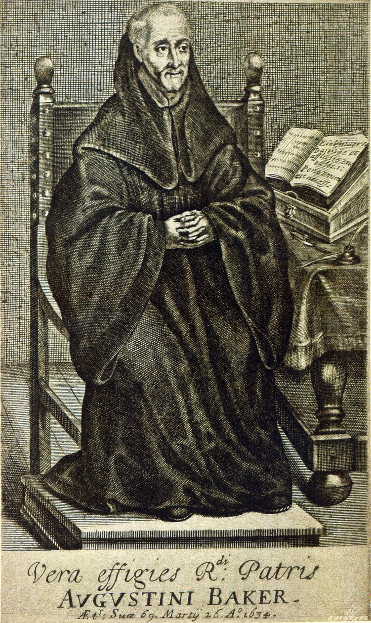 Augustini Baker, frontispice från Holy Wisdom, tryckt 1634 av English School