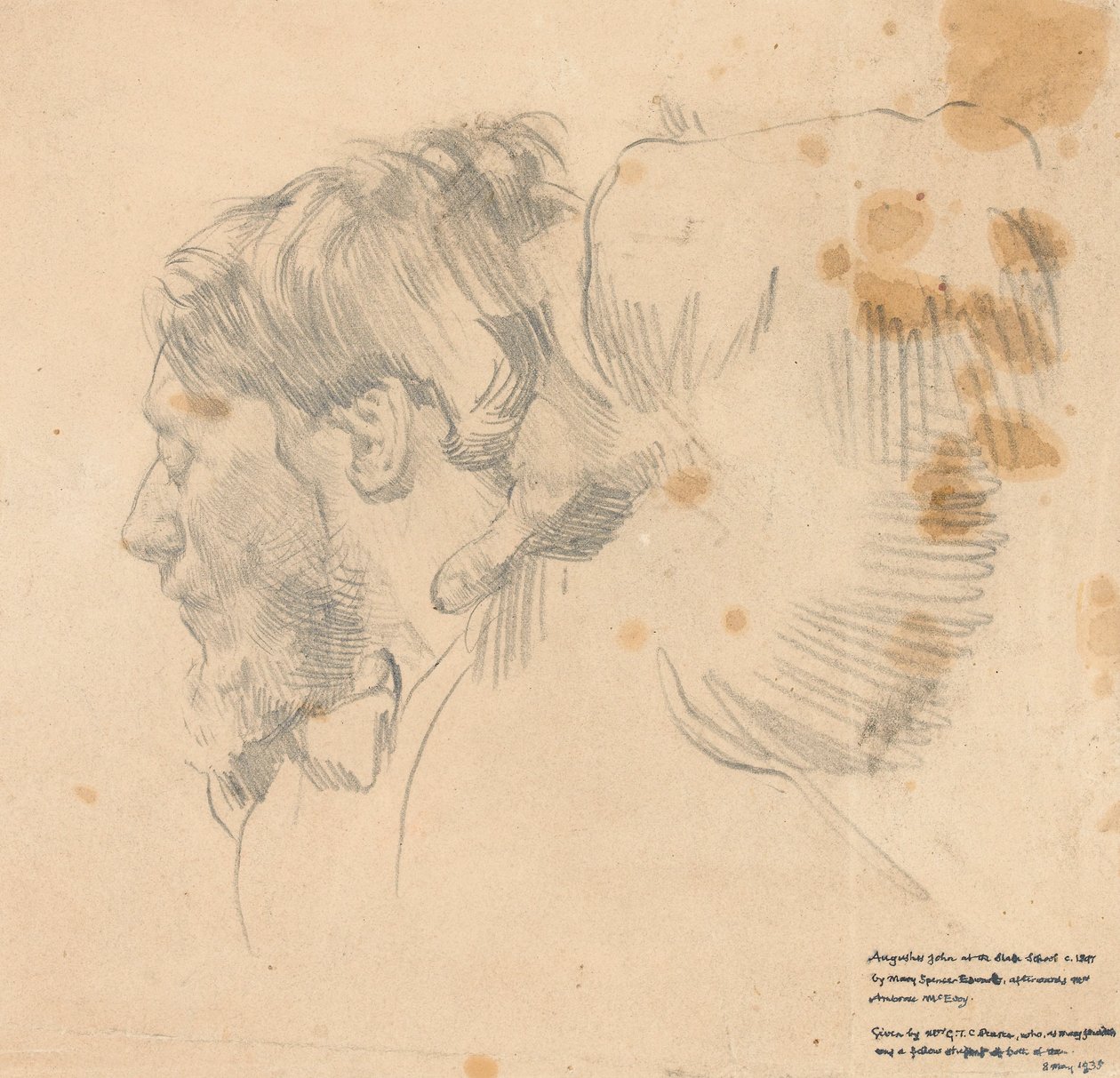 Augustus John vid Slade School of Art, ca 1897 (grafit på papper) av English School
