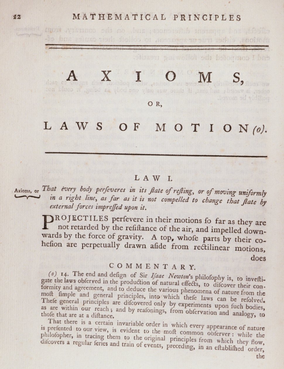 Axiom, eller rörelselagar, från volym I av The Mathematical Principles of Natural Philosophy av Sir Isaac Newton (1642-1727) 1777 av English School