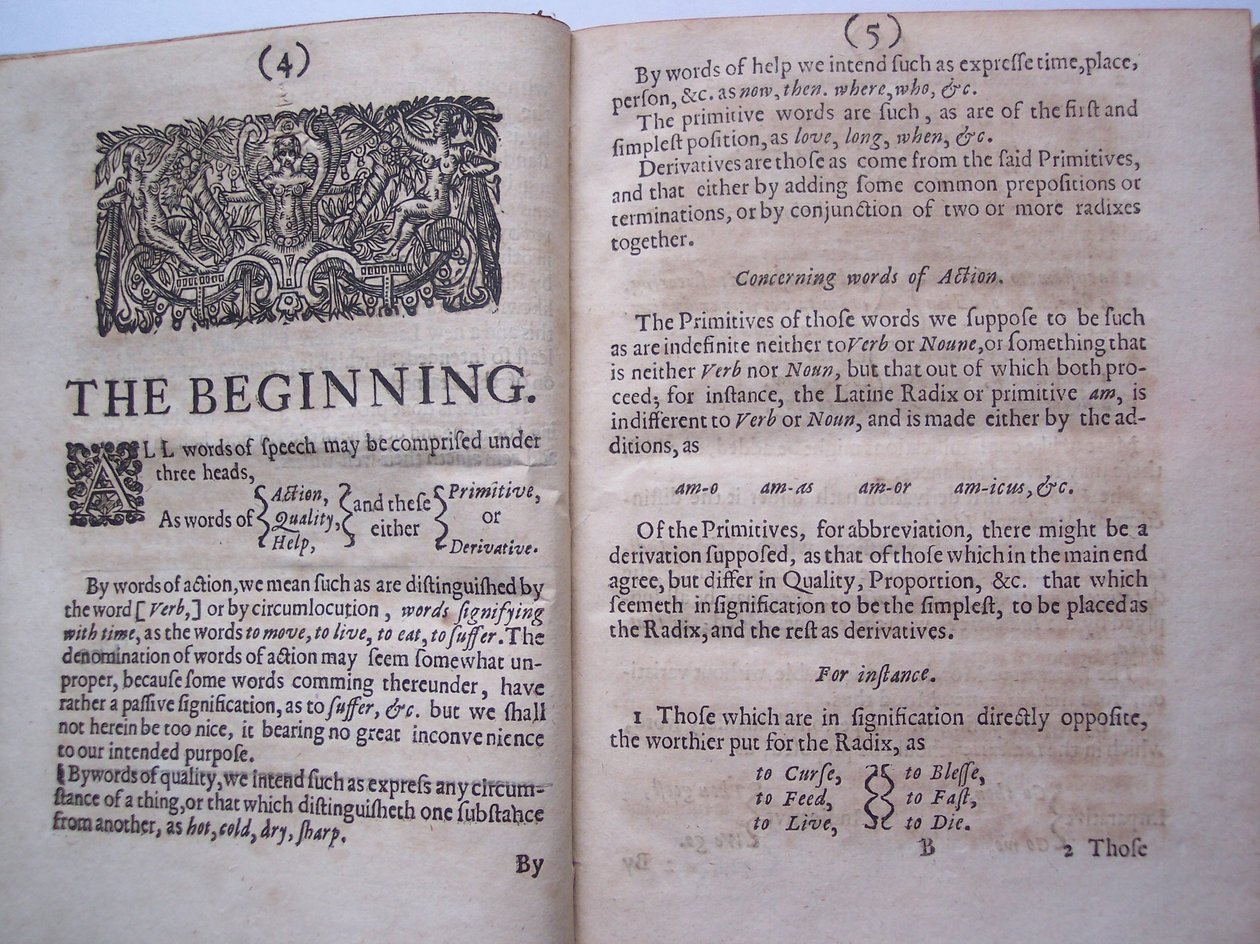 BT3.206.24 Sidor från Grundarbetet, eller grunden lagd, (eller så avsedd) för inramningen av ett nytt perfekt språk: och en universal eller gemensam skrift av Francis Lodowyck, publicerad i London, 1652 av English School