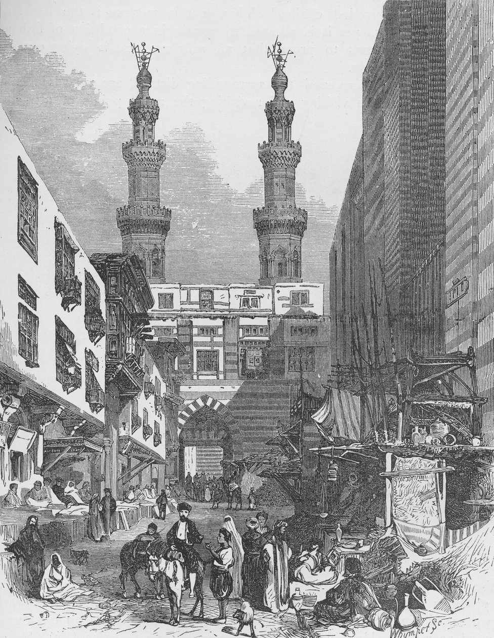 Bab El-Mutawellee, Kairo, graverad av Josiah Wood Whymper (1813-1903) av English School