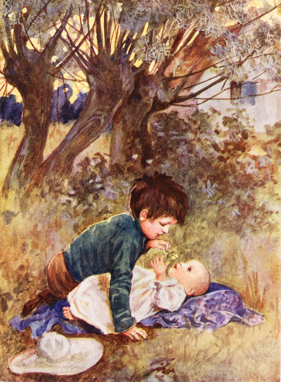 Lillasyster (färglitografi) av English School