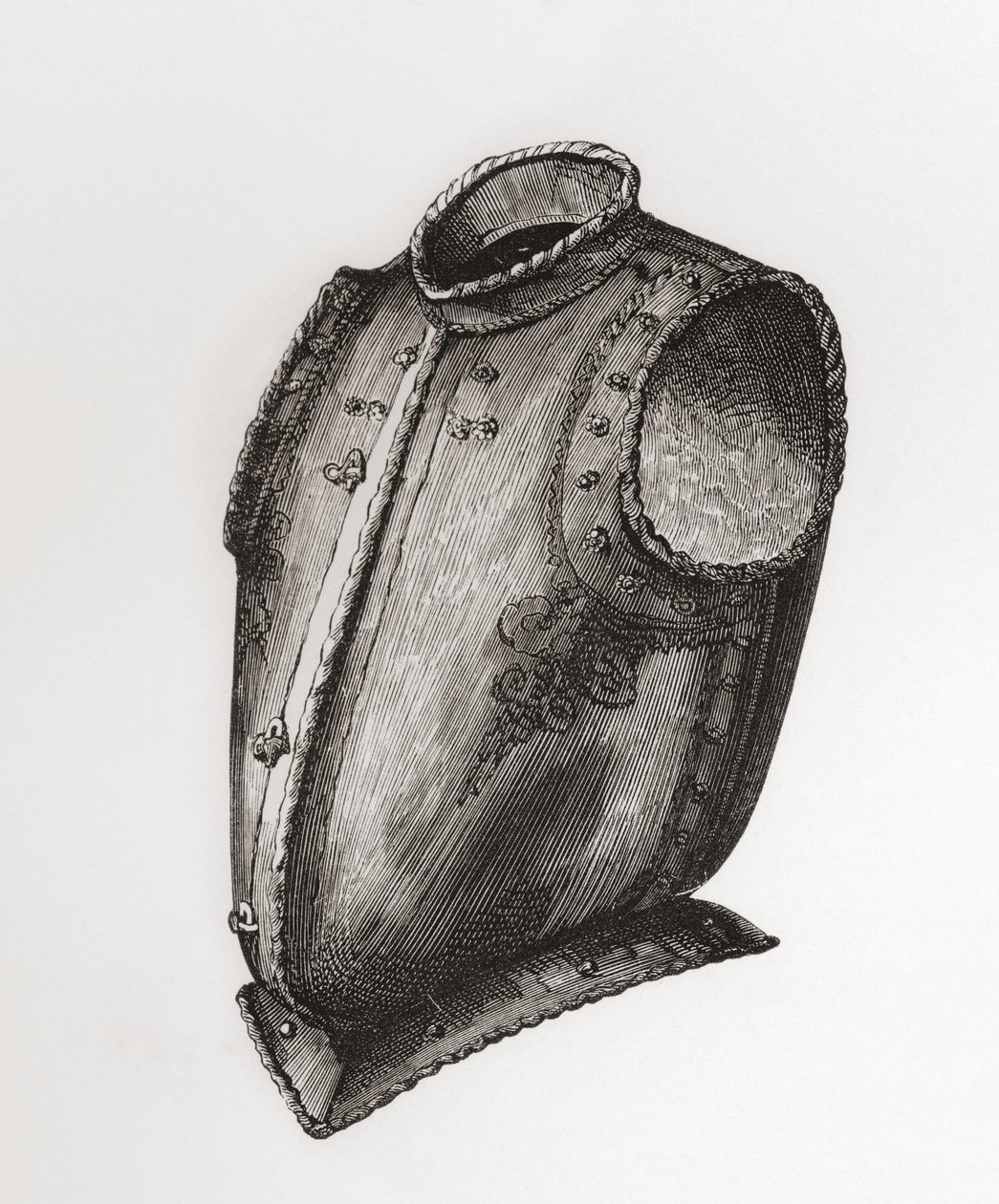 Rygg och bröstskydd, öppning framtill, känd som Waistcoat Breastplate, c.1580, från The British Army: Its Origins, Progress and Equipment, publicerad 1868. av English School