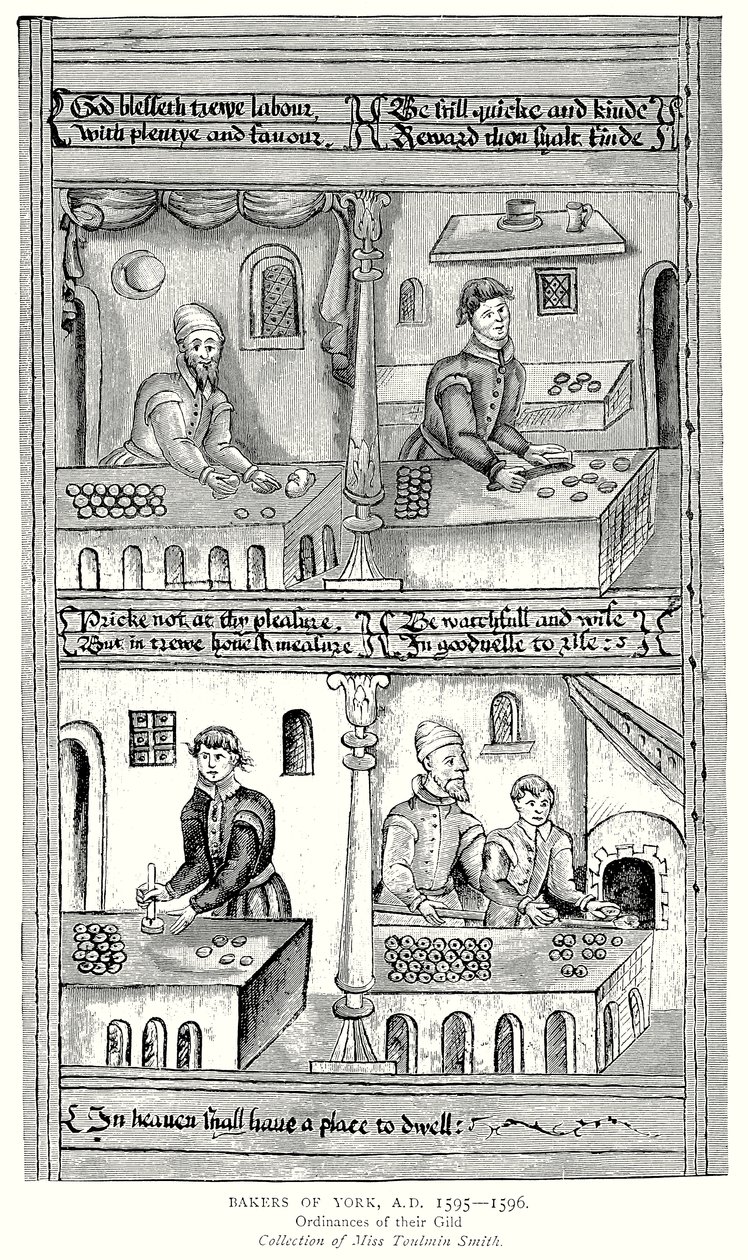 Bakare i York, AD 1595-1596. Föreskrifter för deras gille (gravyr) av English School