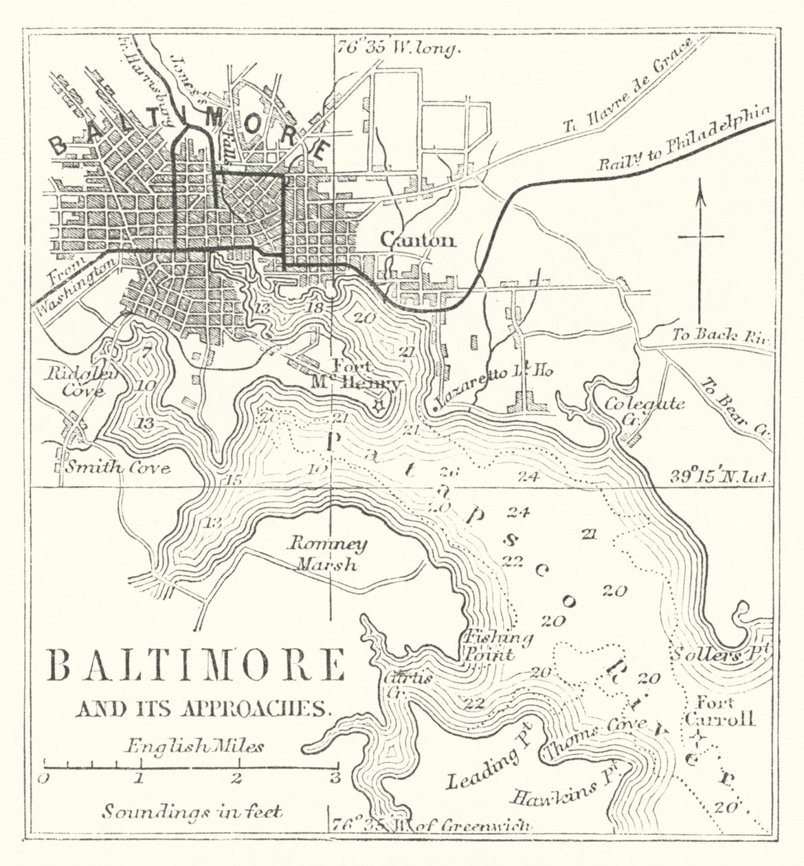 Baltimore och dess tillfartsvägar (gravyr) av English School
