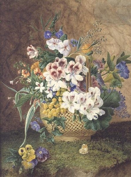 Korg med blommor av English School