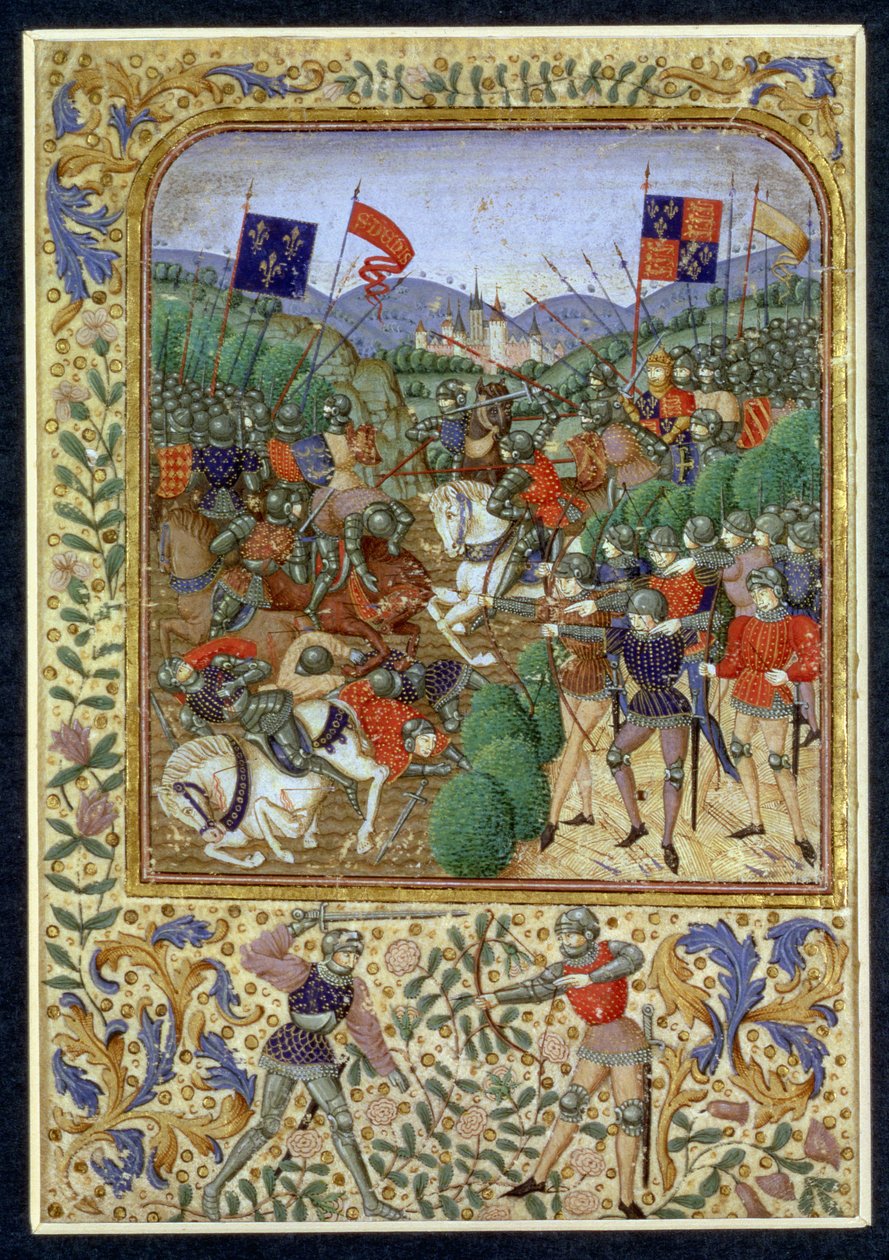 Slaget vid Agincourt, 25 oktober 1415 (wc på papper) av English School