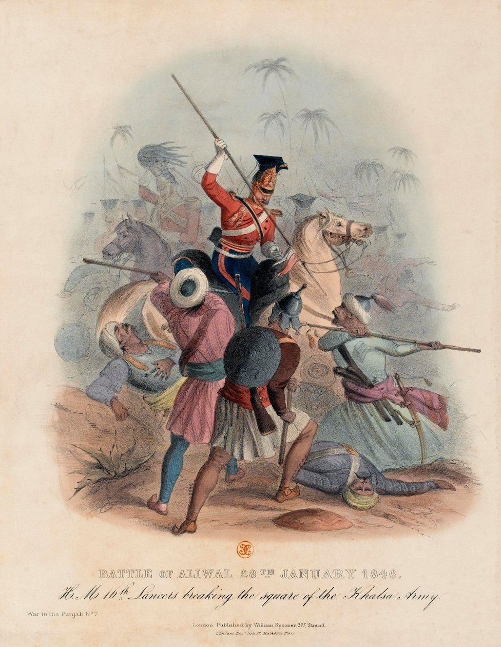 Slaget vid Aliwal, 28 januari 1846 (färglitografi) av English School