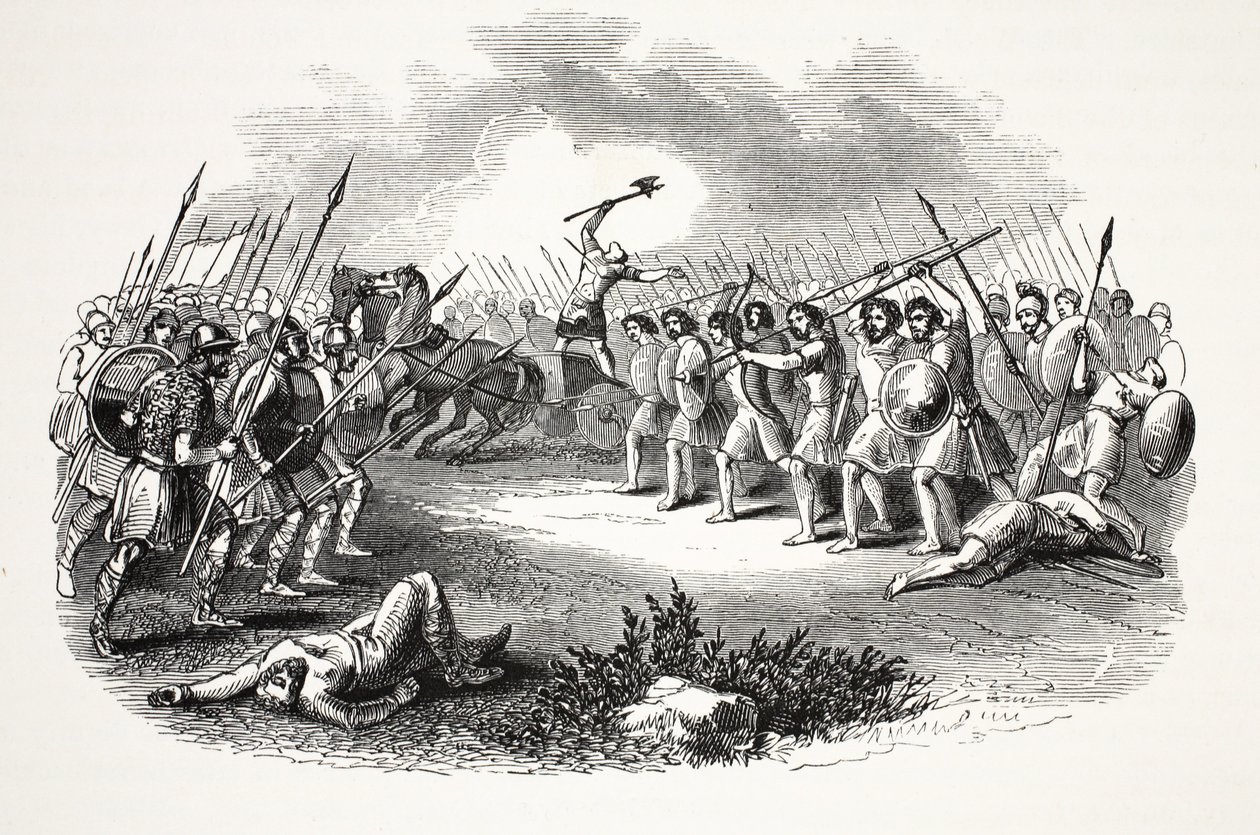 Slaget vid Rhuddlan Marsh, pub. 1800-talet (stålgravyr) av English School