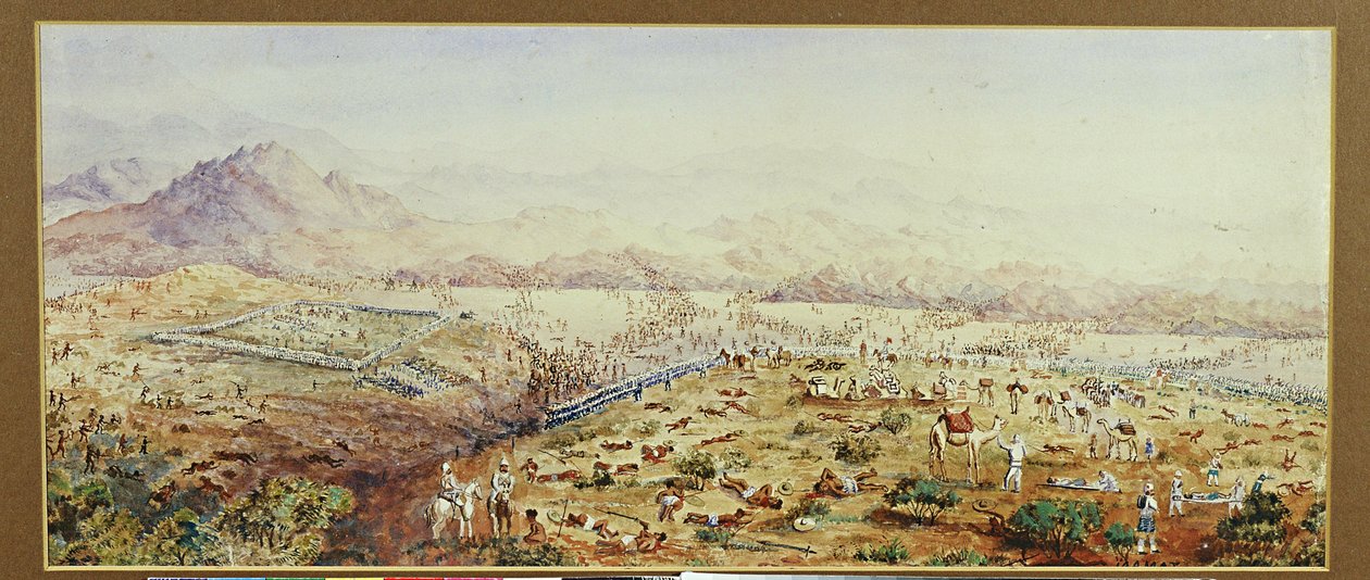 Slaget vid Tamai, Sudan 1884 (wc på papper) av English School