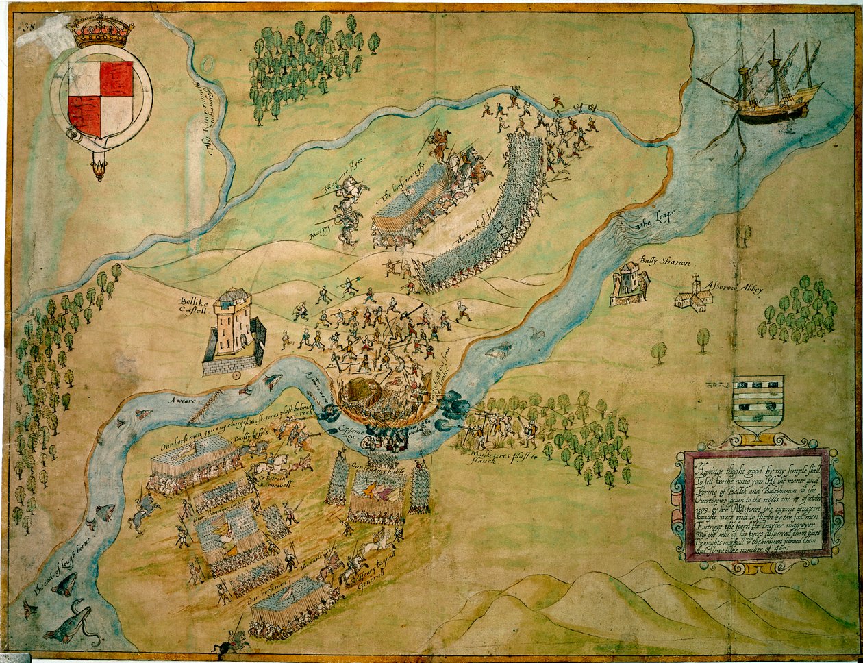 Slaget vid Erne Ford 1593 (penna och bläck med tvätt på papper) av English School