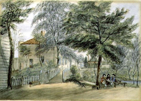 Bayswater Tea Gardens (akvarell på papper) av English School
