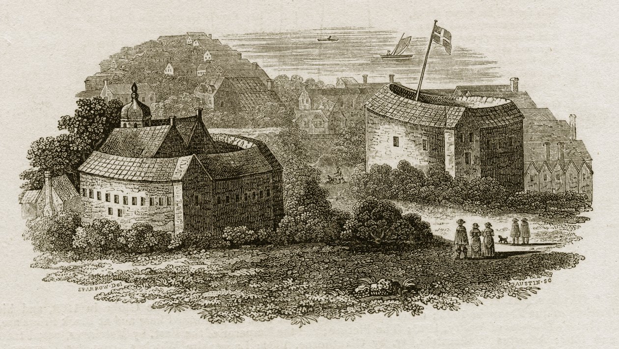 Bear Garden and Globe Theatre, Southwark, London, ca 1600 (gravyr) av English School