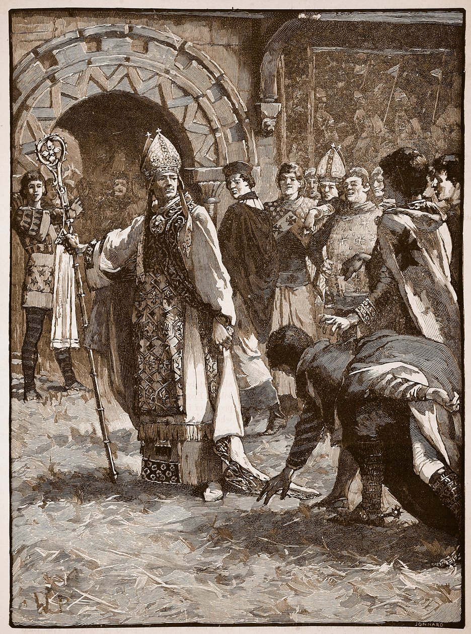 Becket före sina fiender i Council Hall i Northampton, illustration från Cassells Illustrated History of England (sepiafoto) av English School