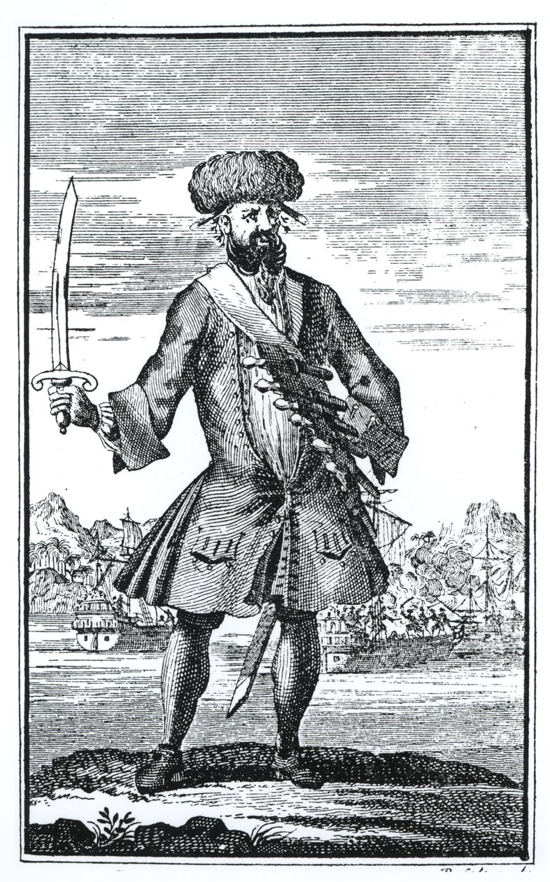 Blackbeard the Pirate, från A General History of the Robberies and Murders of the most Notorious Pyrates av kapten Charles Johnson, publicerad 1724 av English School