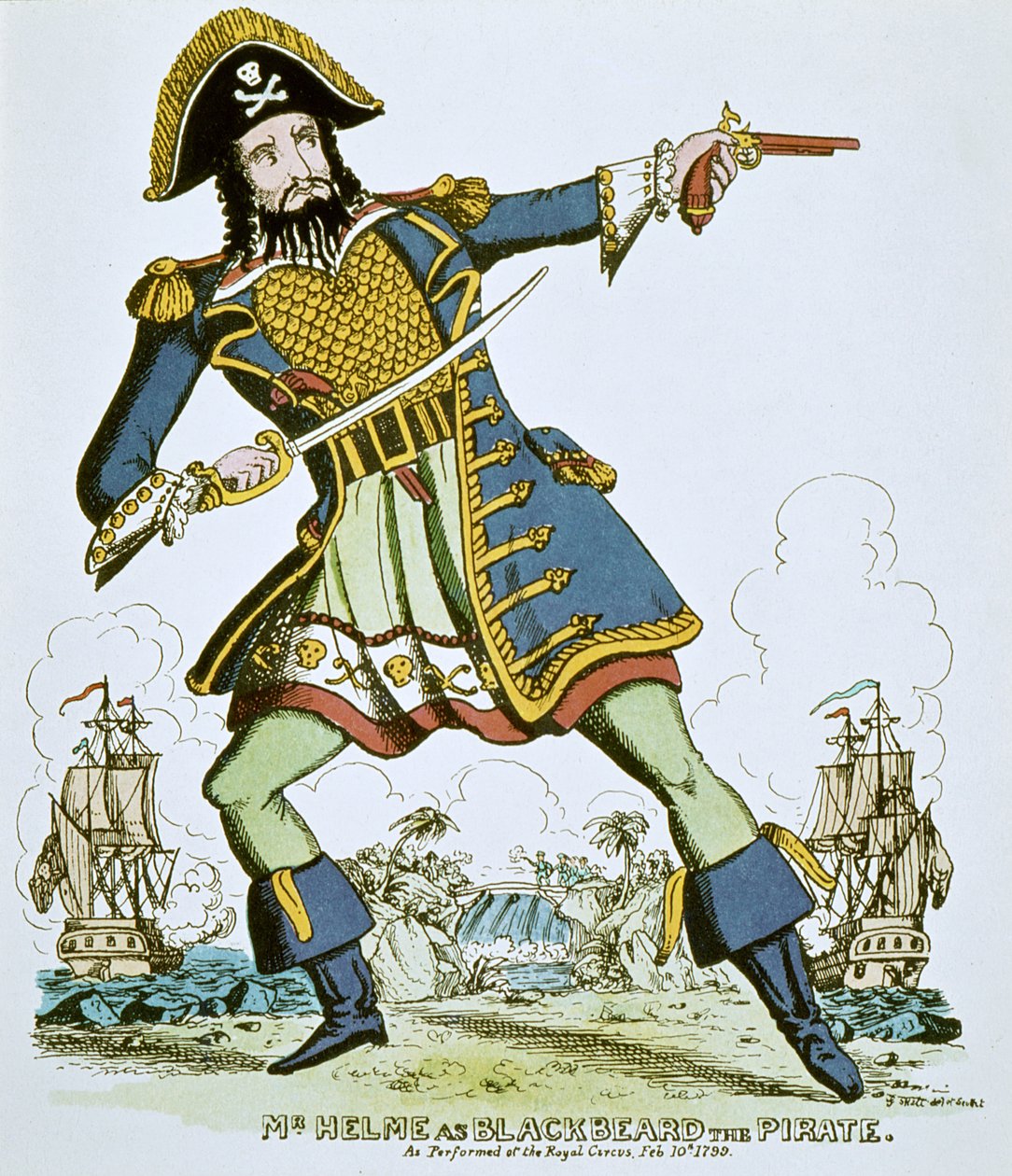 Blackbeard the Pirate (färgad gravyr) av English School