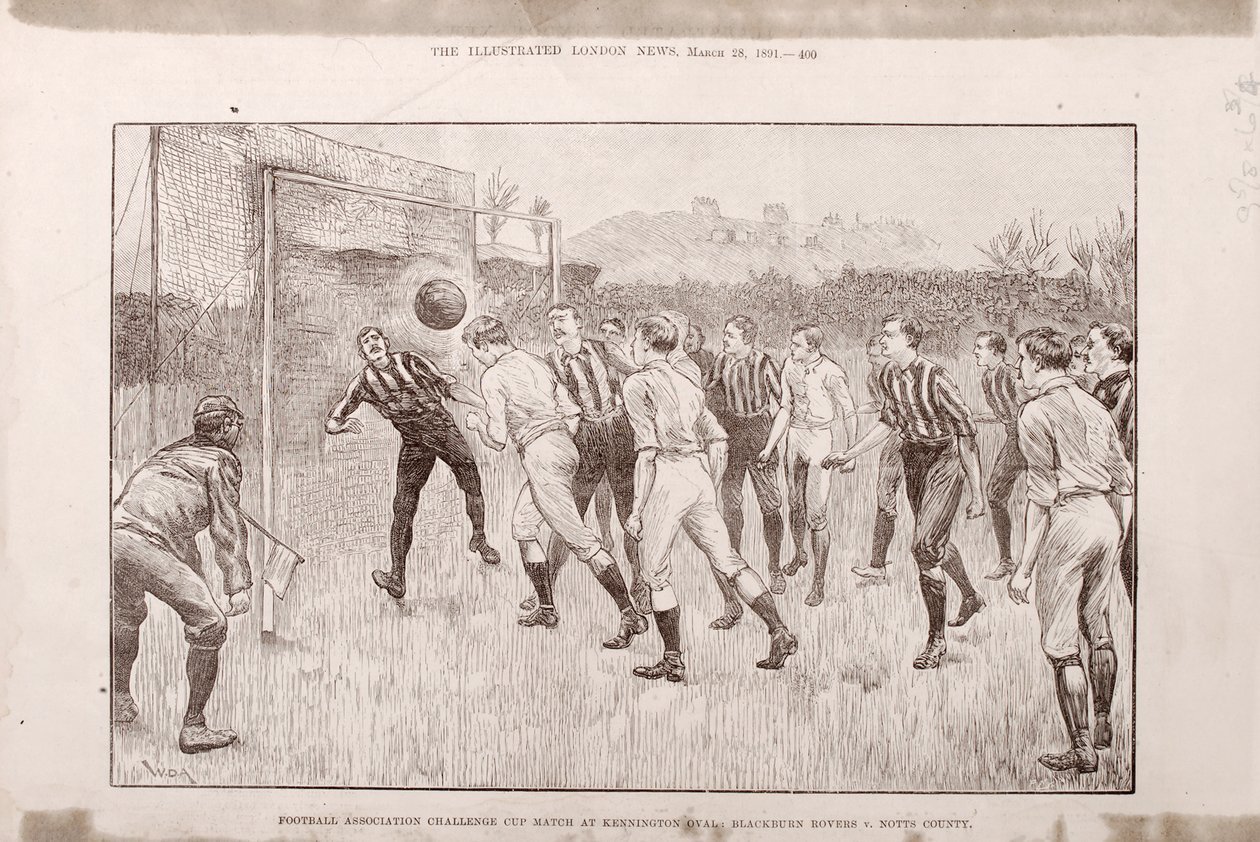 Blackburn Rovers vs. Nottingham County på Kennington Oval, från The Illustrated Sporting and Dramatic News, 23 mars 1891 av English School