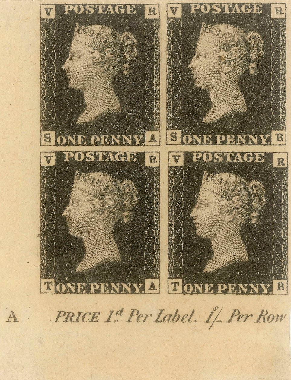 Block of Penny Black frimärken, c.1840 (frimärken) av English School