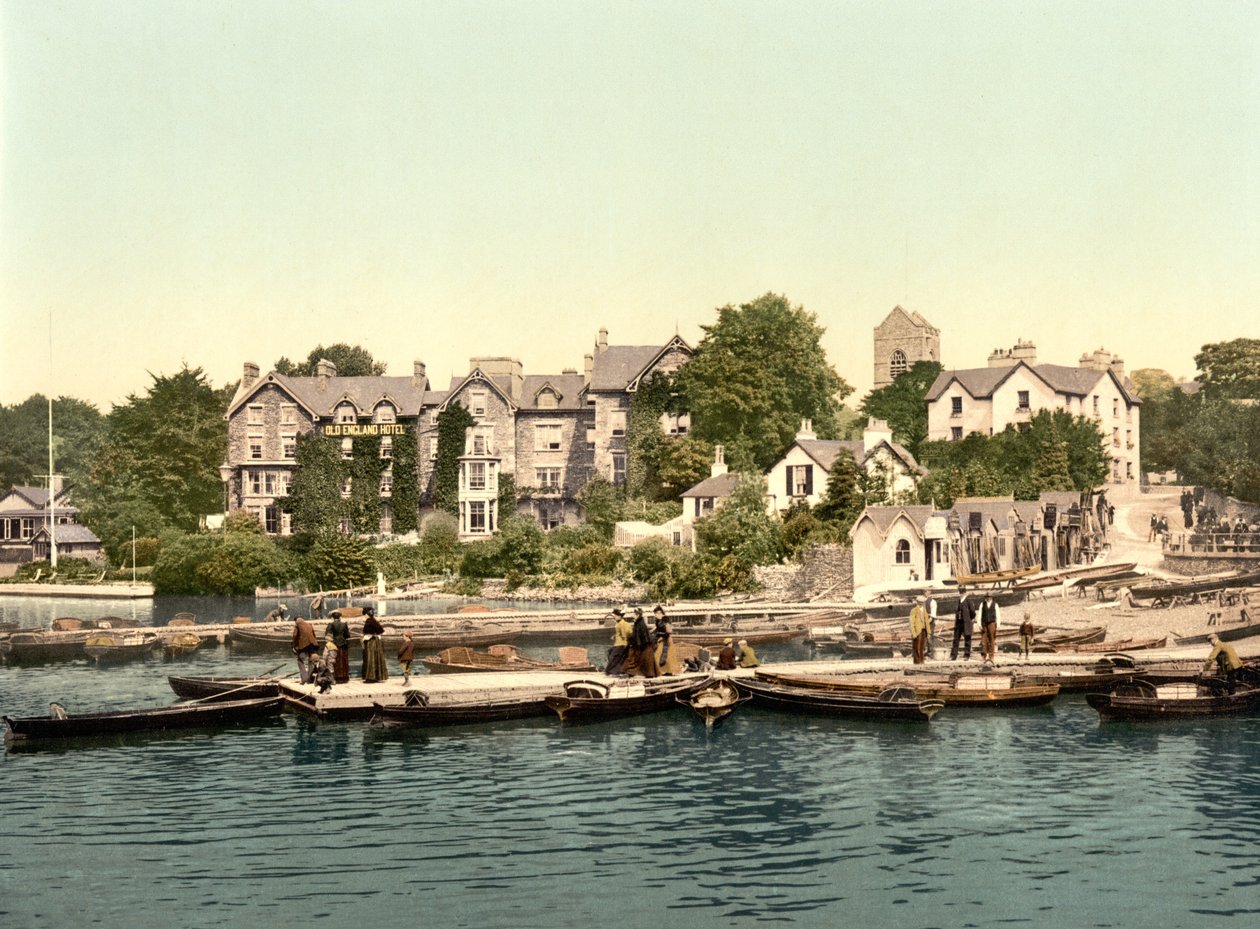 Båtlandning, Bowness (handfärgat foto) av English School
