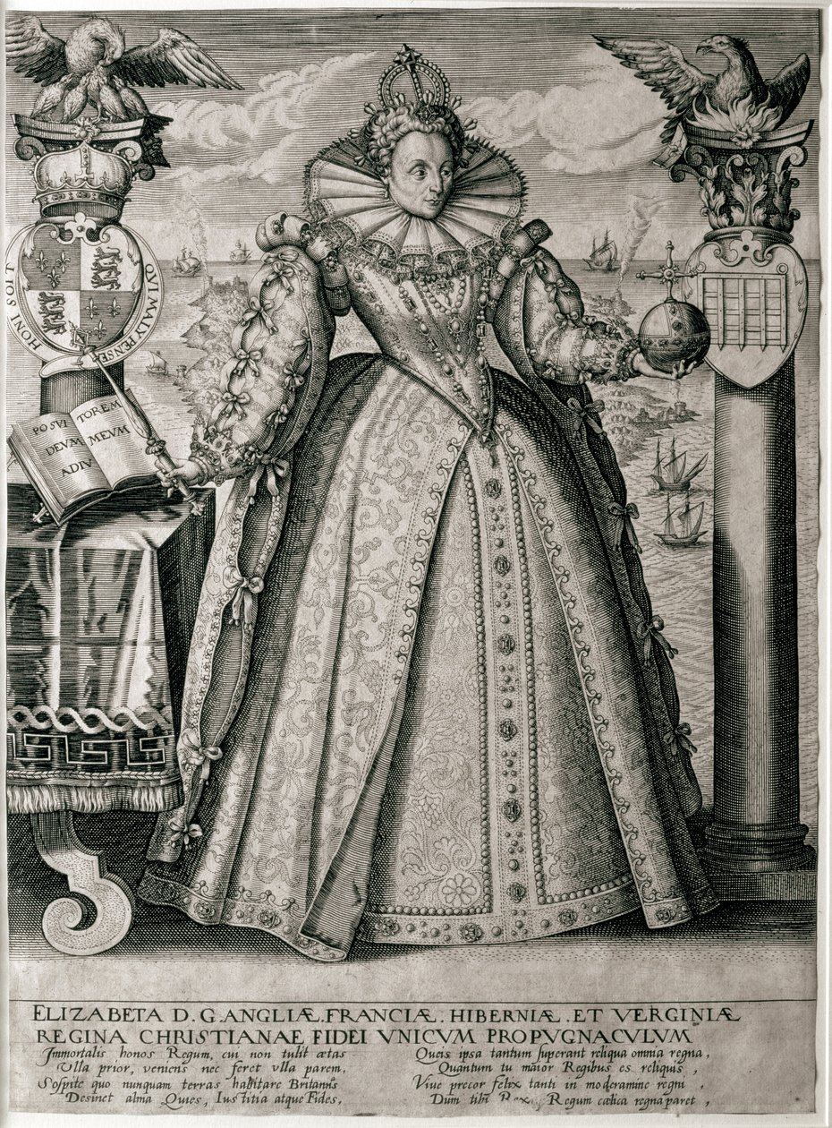 Bokfronten för att fira drottning Elizabeths lyckliga och välmående regeringstid, 1596 av English School