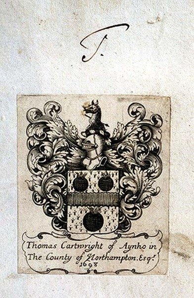 Thomas Cartwright (1671-1748) från Aynho har ett bokmärke. av English School