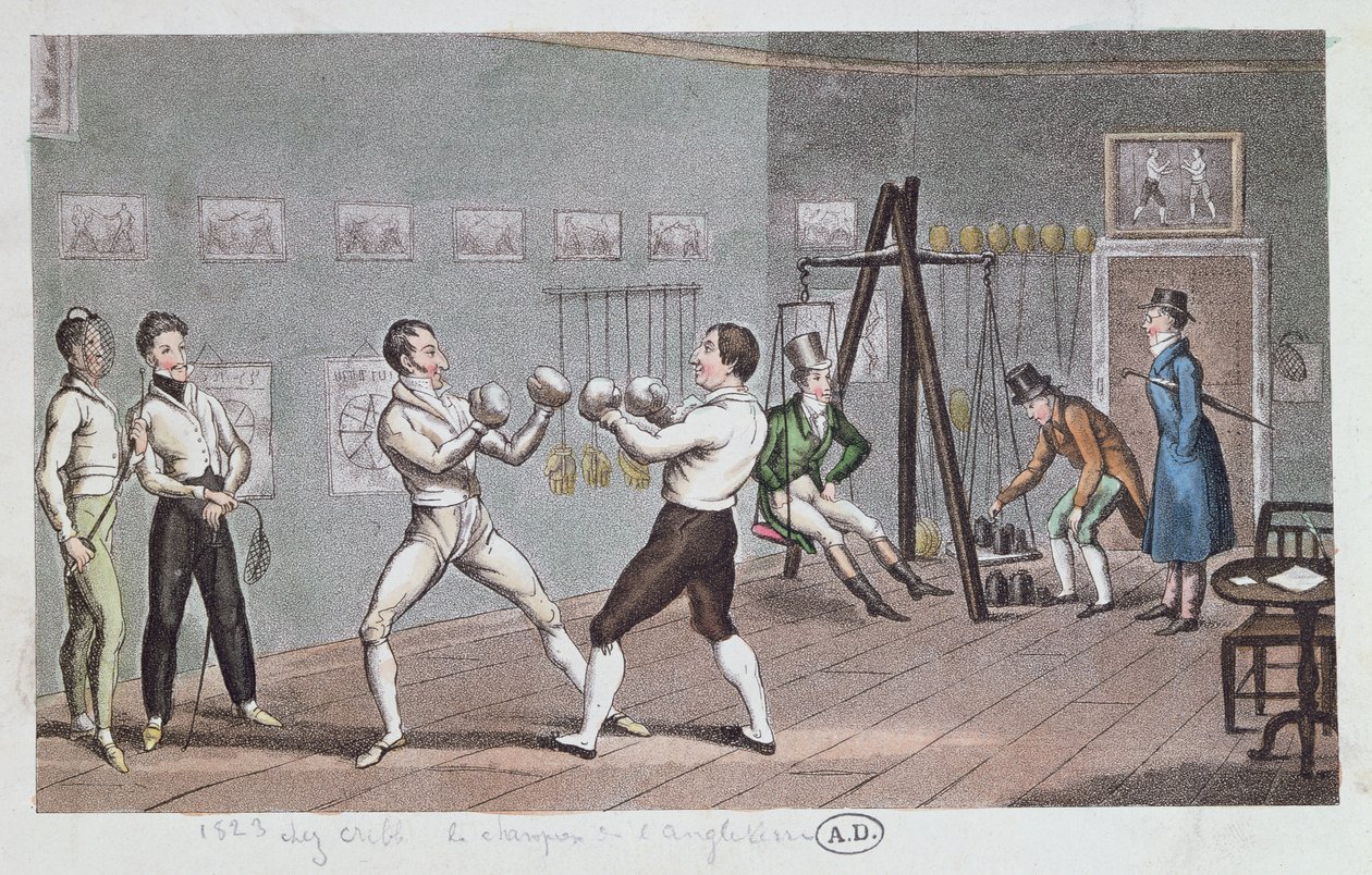 Boxning i England, 1823 (färggravyr) av English School